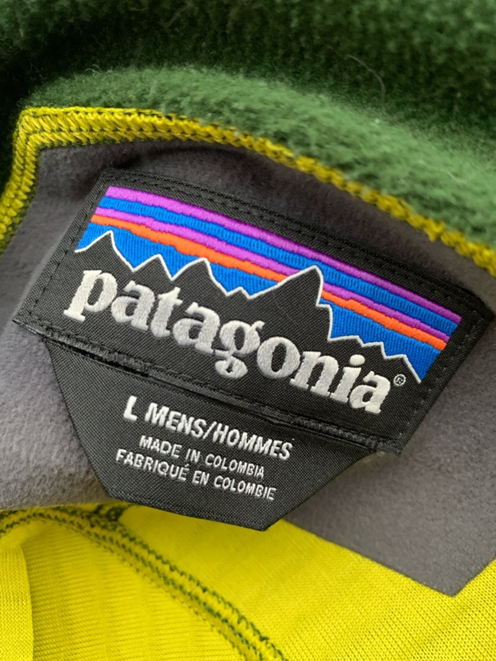 Patagonia Men’s Quilted Performance Jacket in Olive Green with Yellow Trim Sz L - Picture 4 of 7